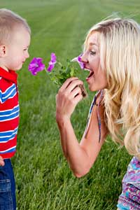 mother son flowers