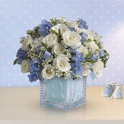 Send Blue Flowers In The Us And Canada 1st Baby S First Block By Teleflora Blue