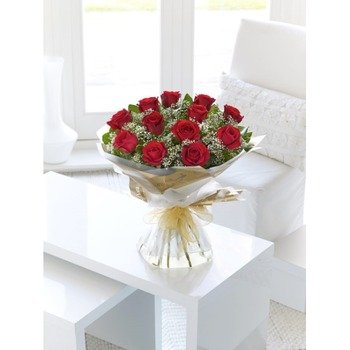 12 Red Long Stem Roses Hand-tied
