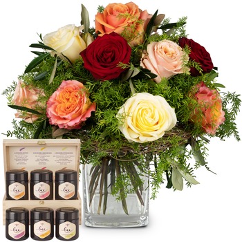 Fairy Tale of Roses with honey gift set (Vase not included)